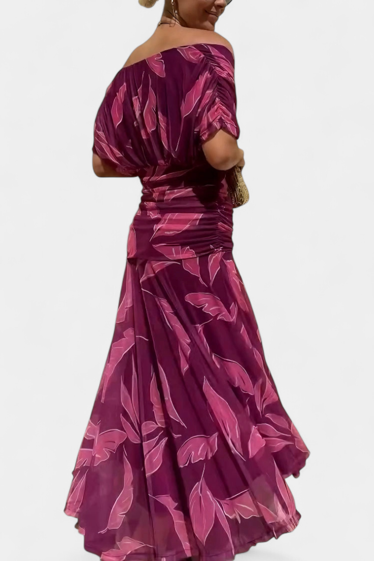 ATHENAH | LONG FLORAL V-NECK DRESS