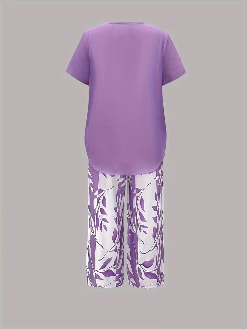 ARVESSA | CHIC LEAF PRINT TWO-PIECE SET
