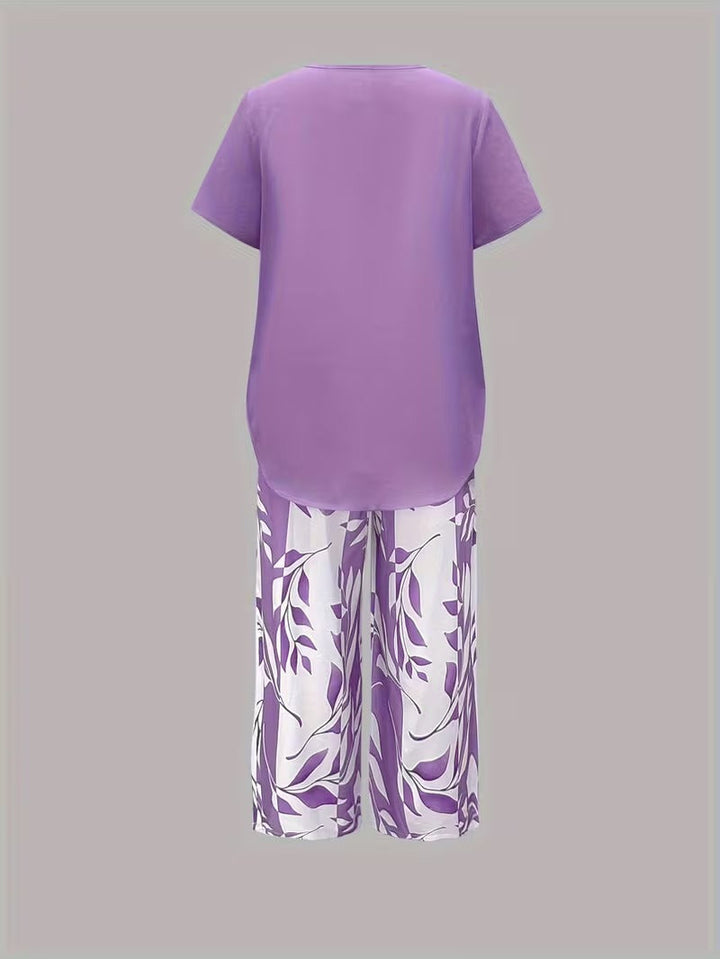 ARVESSA | CHIC LEAF PRINT TWO-PIECE SET
