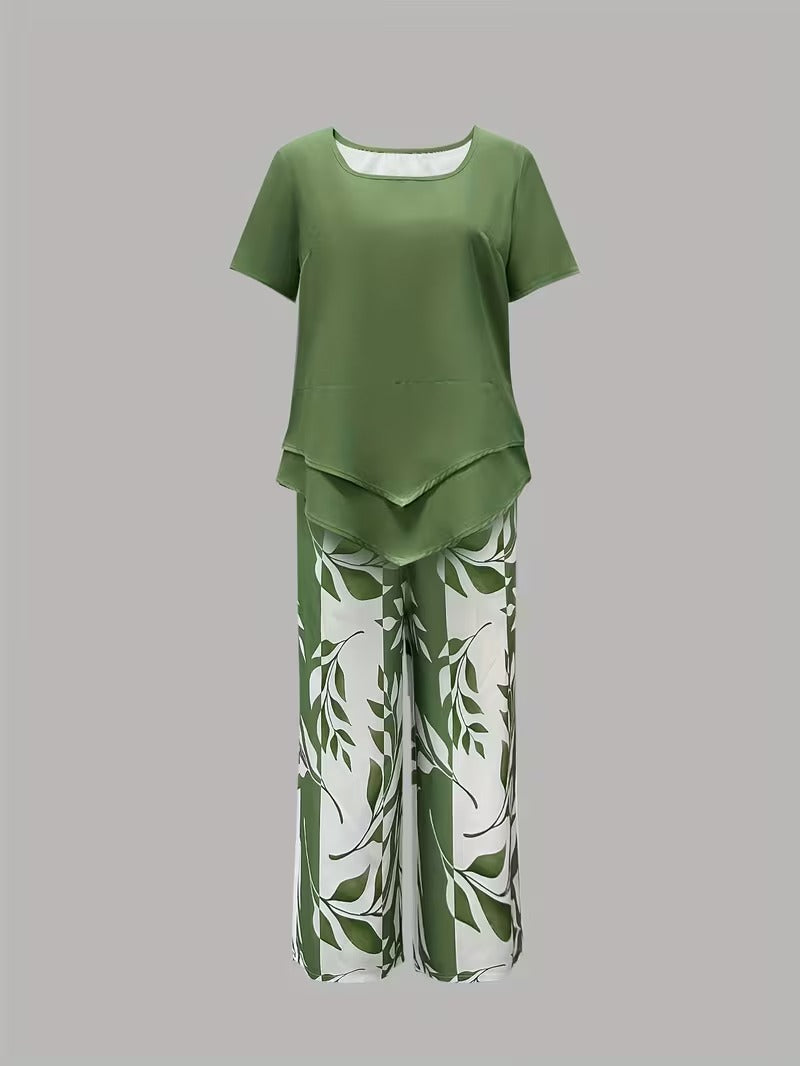 ARVESSA | CHIC LEAF PRINT TWO-PIECE SET