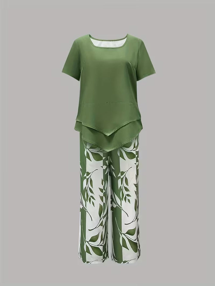 ARVESSA | CHIC LEAF PRINT TWO-PIECE SET