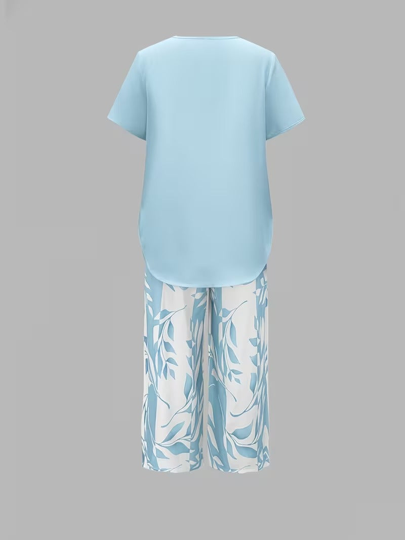 ARVESSA | CHIC LEAF PRINT TWO-PIECE SET