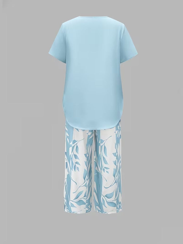 ARVESSA | CHIC LEAF PRINT TWO-PIECE SET