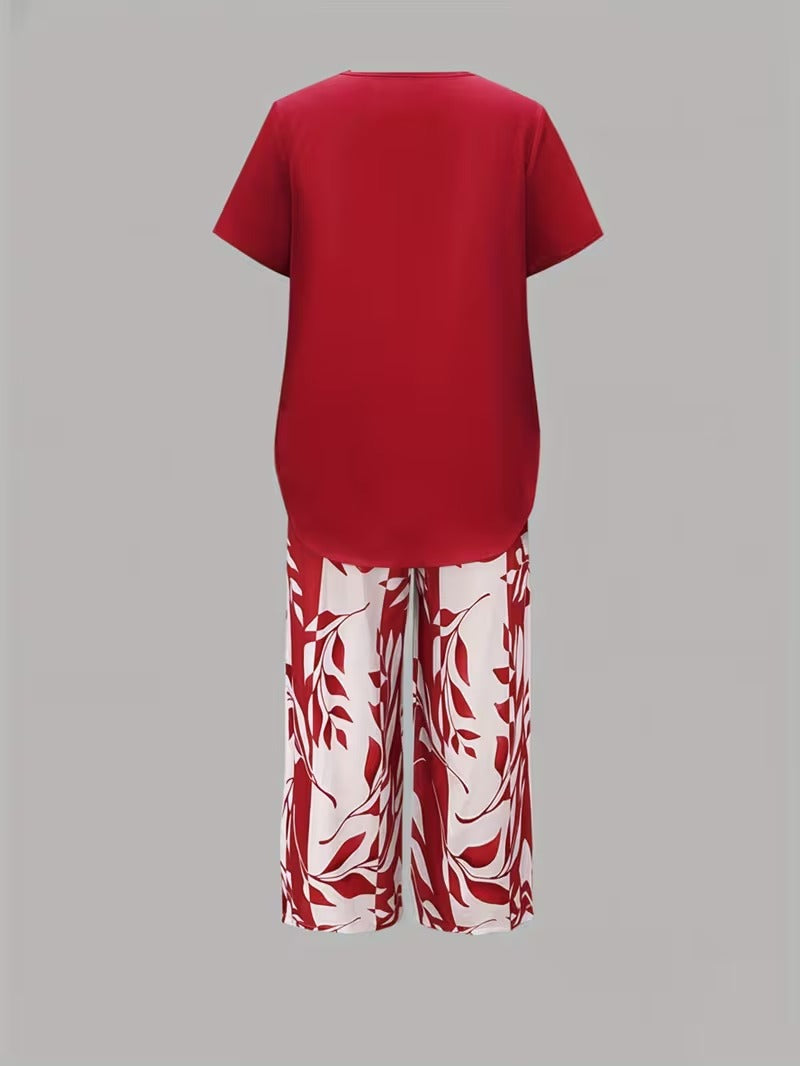 ARVESSA | CHIC LEAF PRINT TWO-PIECE SET