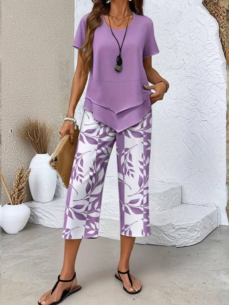ARVESSA | CHIC LEAF PRINT TWO-PIECE SET