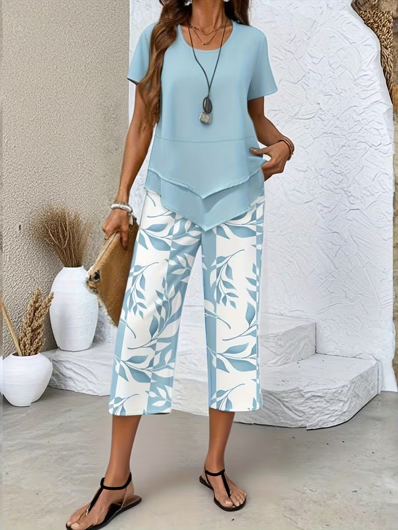 ARVESSA | CHIC LEAF PRINT TWO-PIECE SET