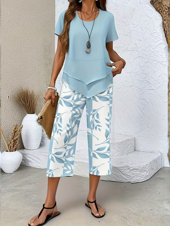 ARVESSA | CHIC LEAF PRINT TWO-PIECE SET