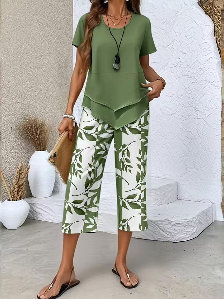 ARVESSA | CHIC LEAF PRINT TWO-PIECE SET