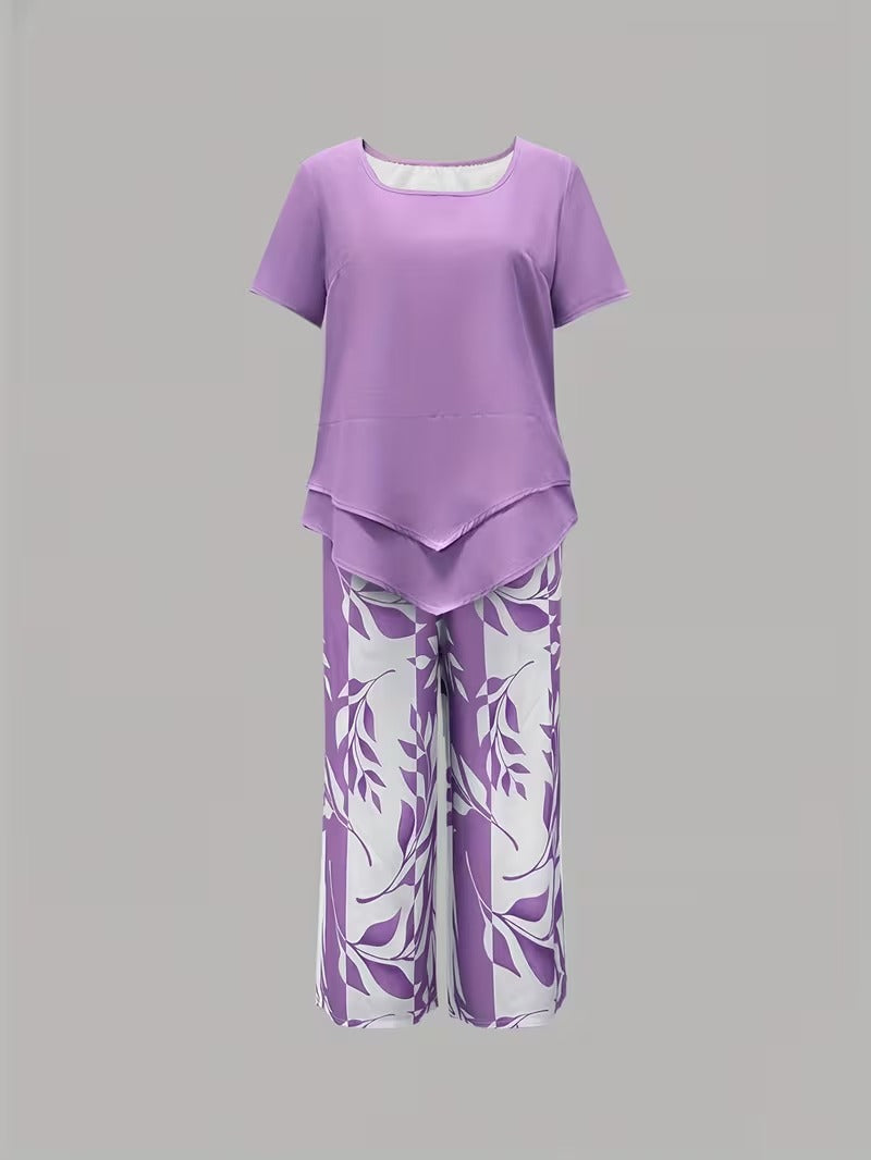 ARVESSA | CHIC LEAF PRINT TWO-PIECE SET