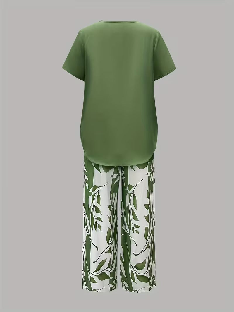 ARVESSA | CHIC LEAF PRINT TWO-PIECE SET