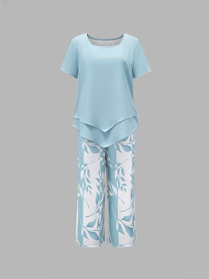 ARVESSA | CHIC LEAF PRINT TWO-PIECE SET