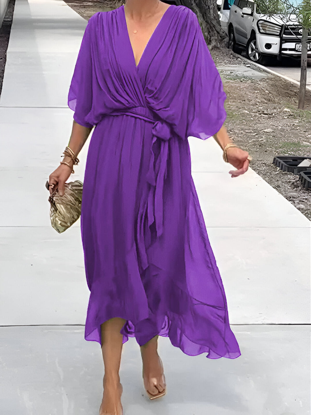 MONIKA | ELEGANT CHIC CHIFFON DRESS WITH V-NECK