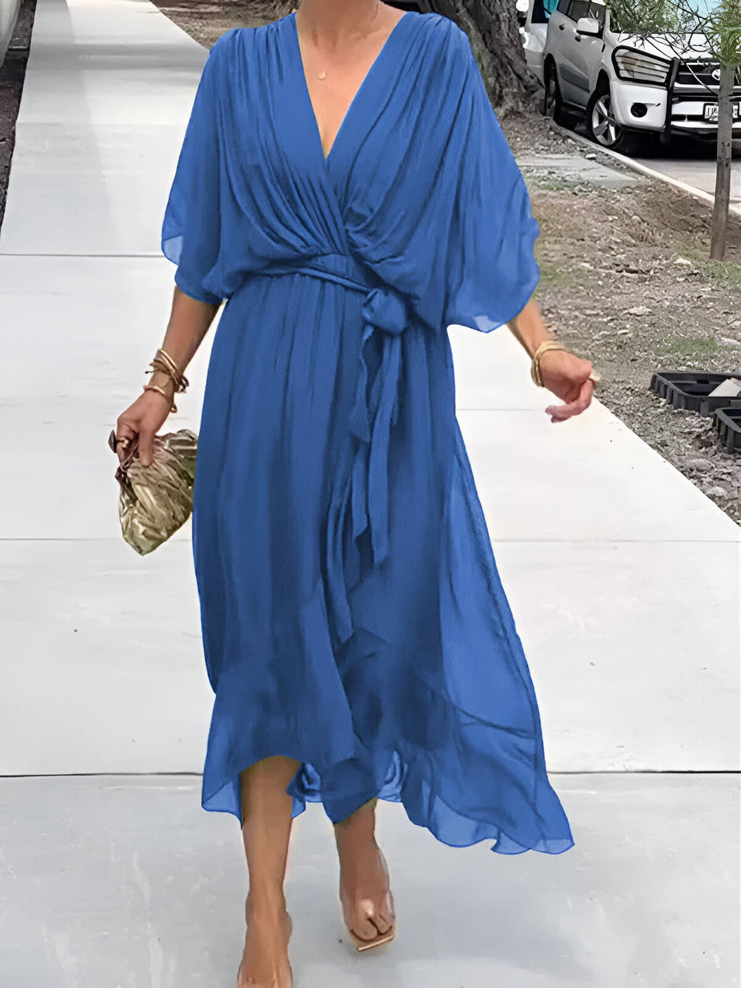 MONIKA | ELEGANT CHIC CHIFFON DRESS WITH V-NECK