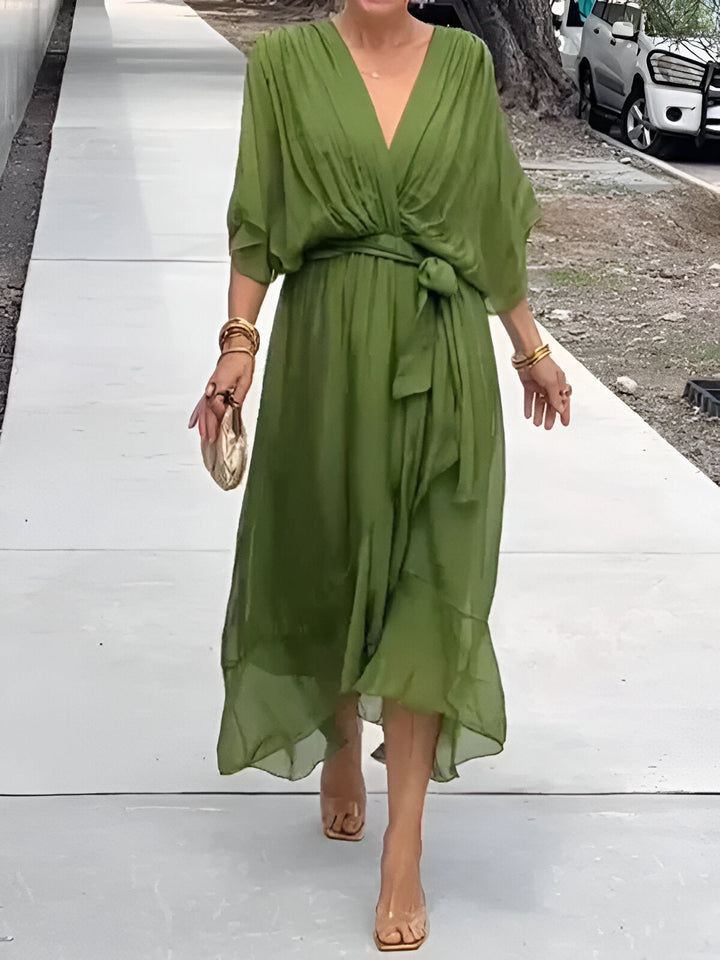 MONIKA | ELEGANT CHIC CHIFFON DRESS WITH V-NECK