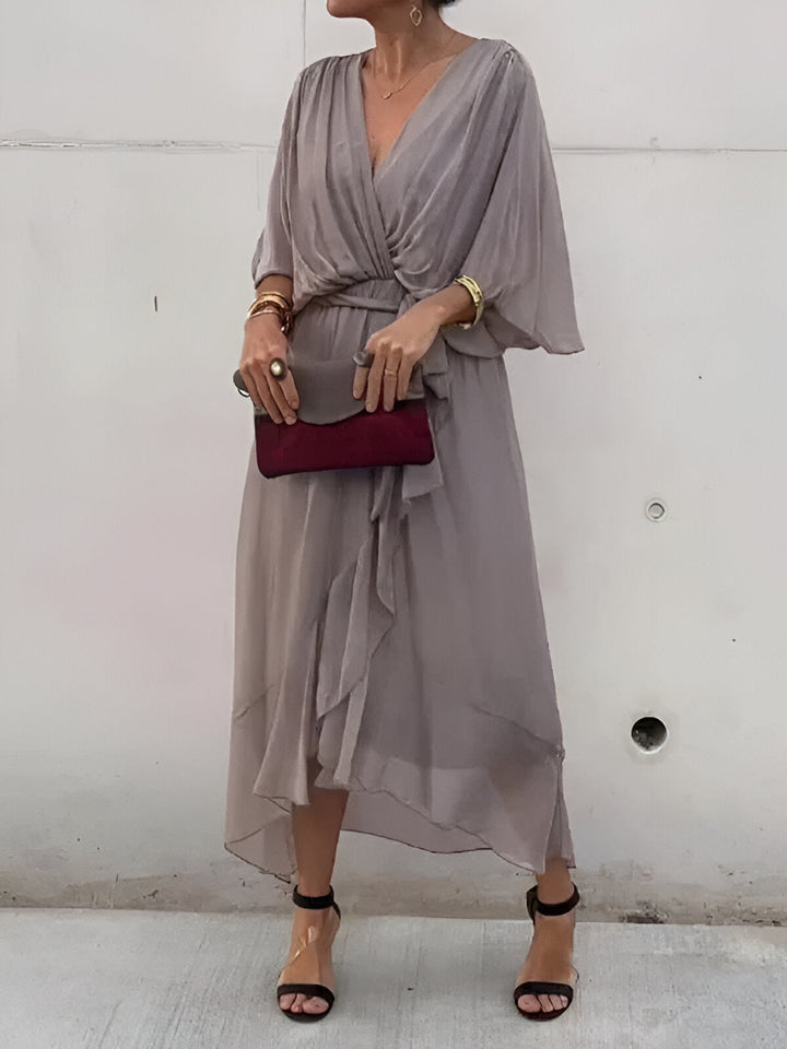 MONIKA | ELEGANT CHIC CHIFFON DRESS WITH V-NECK