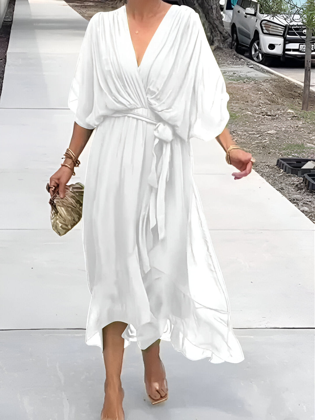 MONIKA | ELEGANT CHIC CHIFFON DRESS WITH V-NECK
