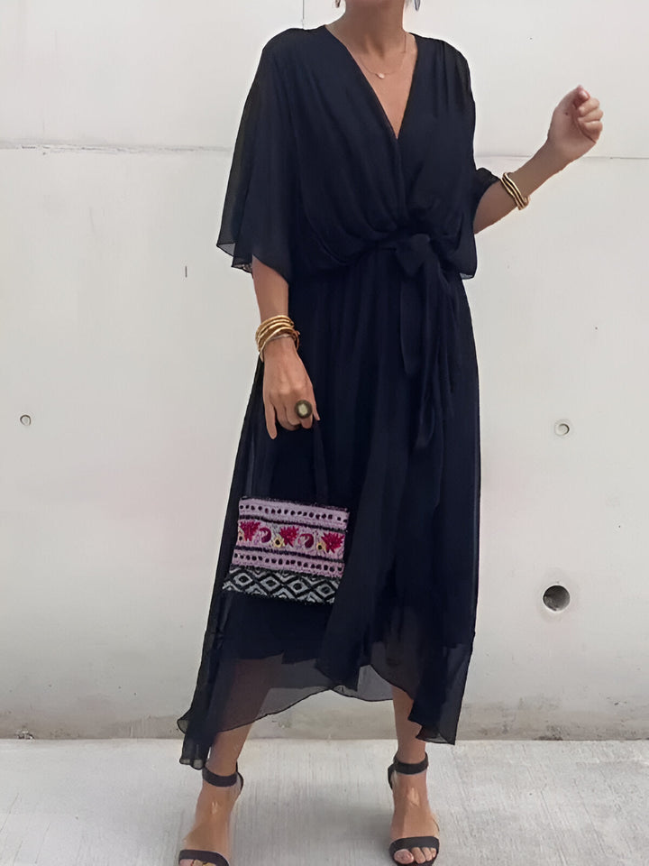 MONIKA | ELEGANT CHIC CHIFFON DRESS WITH V-NECK