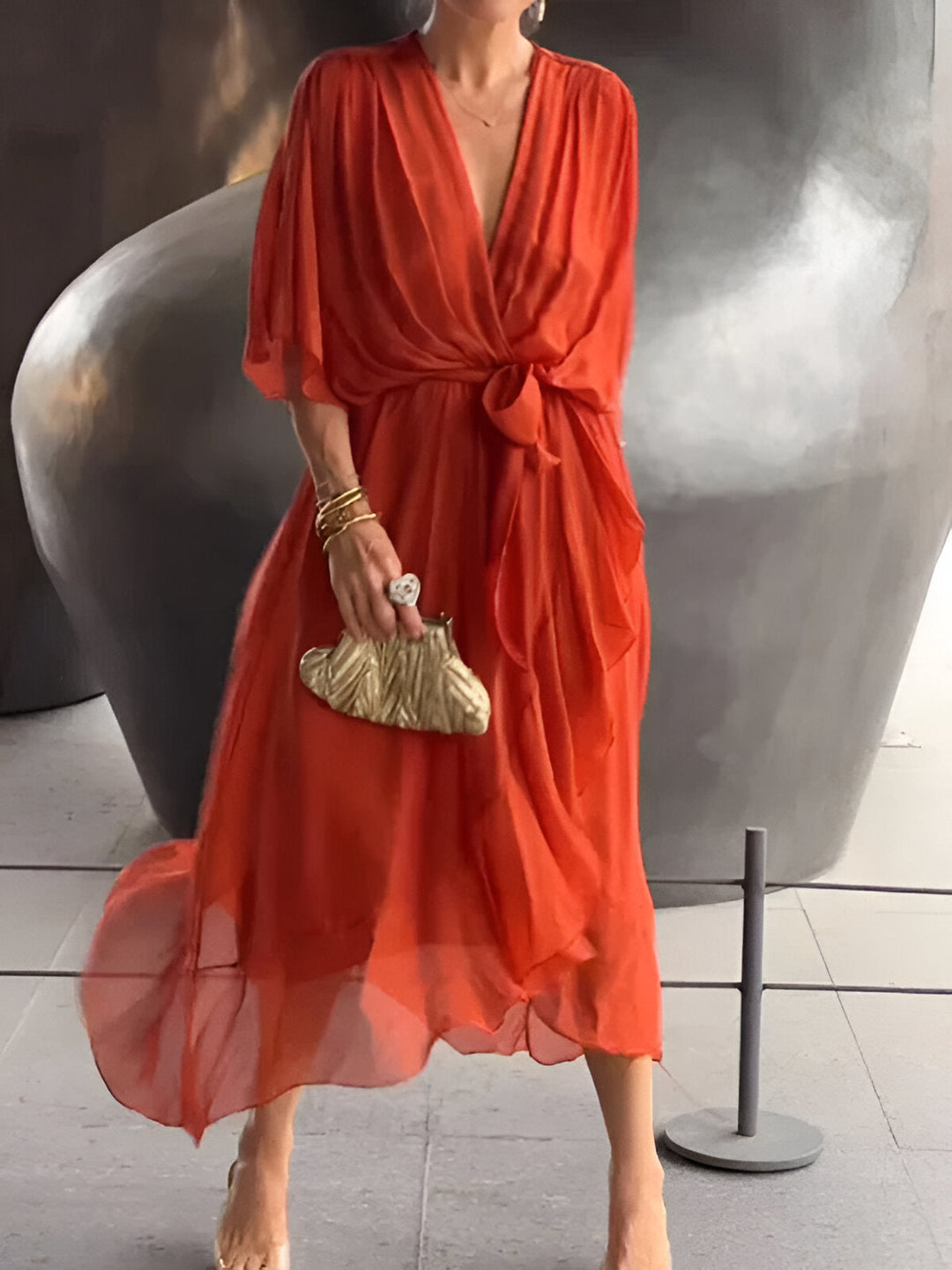 MONIKA | ELEGANT CHIC CHIFFON DRESS WITH V-NECK