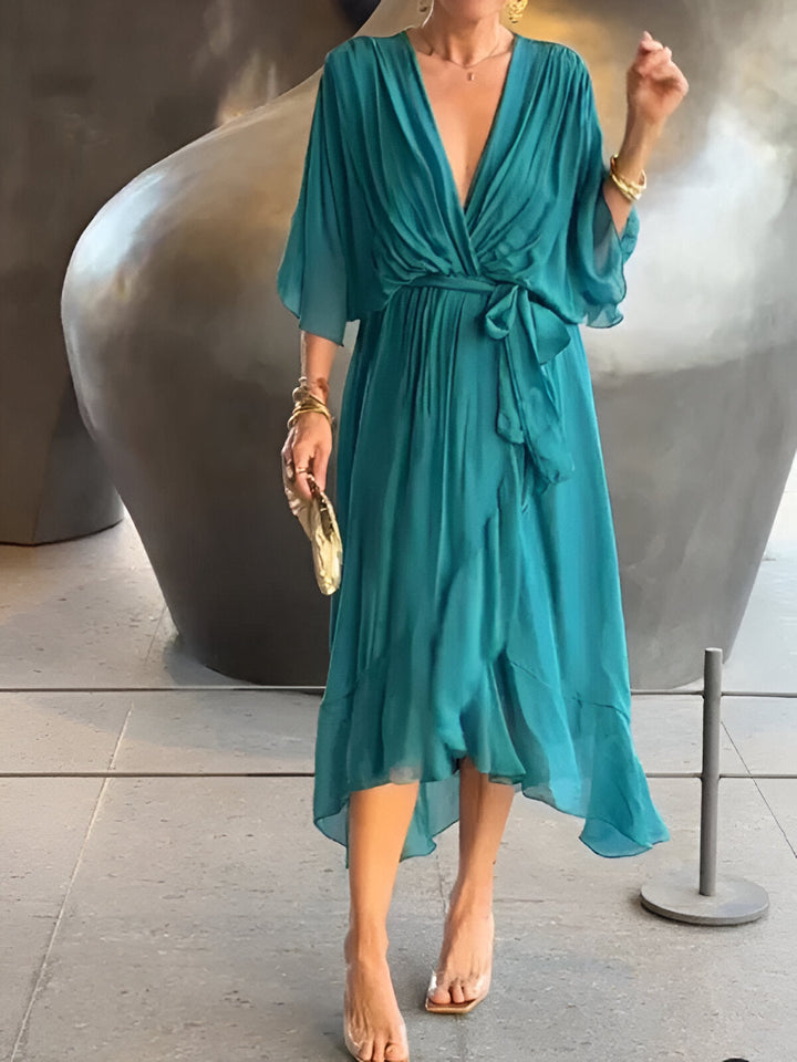 MONIKA | ELEGANT CHIC CHIFFON DRESS WITH V-NECK