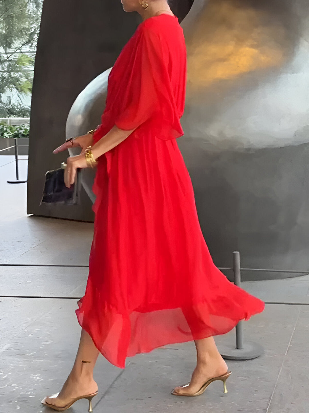 MONIKA | ELEGANT CHIC CHIFFON DRESS WITH V-NECK