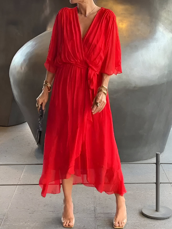 MONIKA | ELEGANT CHIC CHIFFON DRESS WITH V-NECK