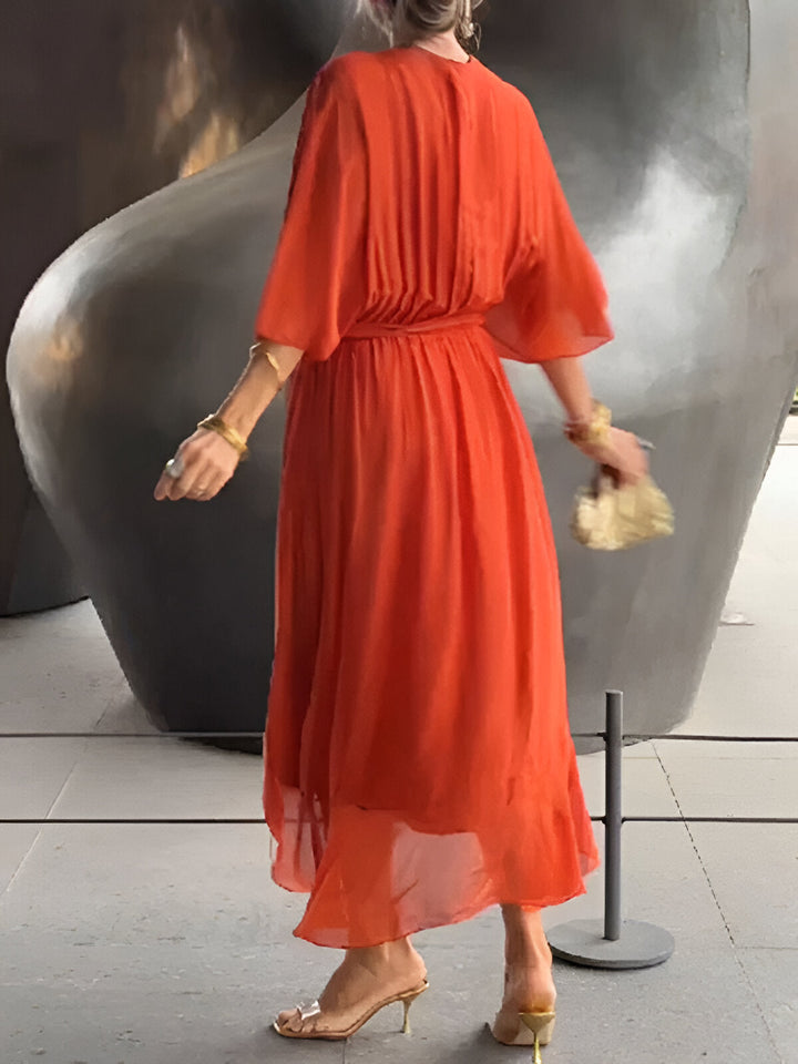 MONIKA | ELEGANT CHIC CHIFFON DRESS WITH V-NECK