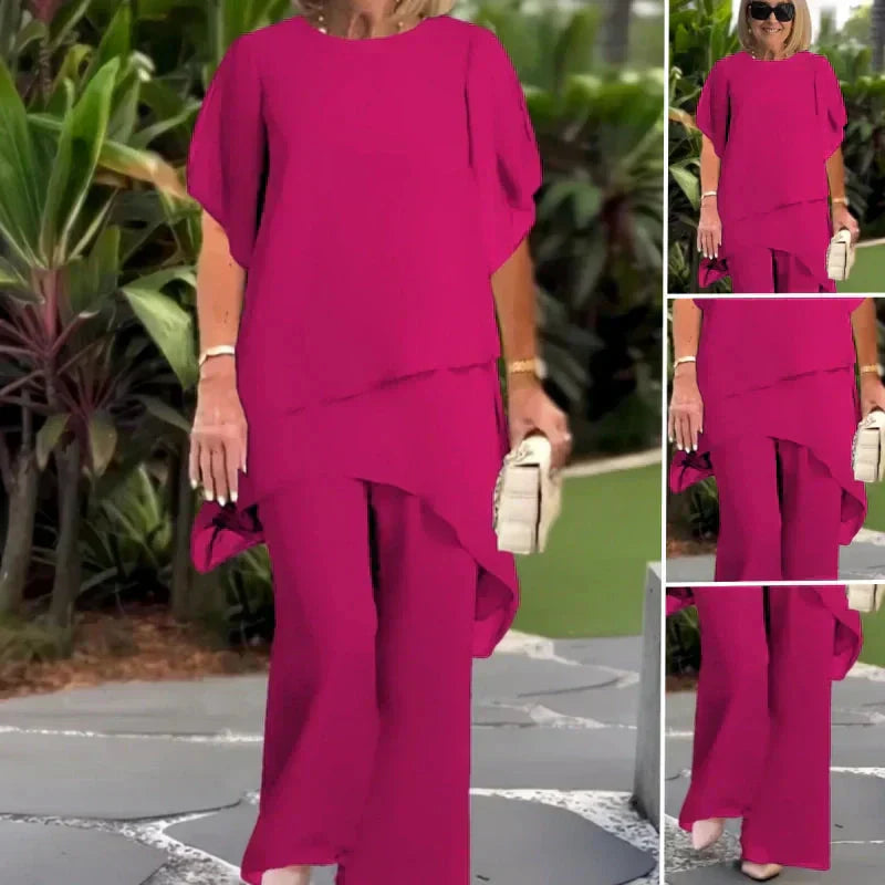 JORELLEA | ELEGANT DRAPED PALAZZO TWO-PIECE SET