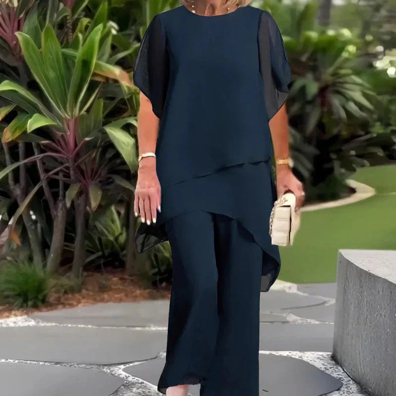 JORELLEA | ELEGANT DRAPED PALAZZO TWO-PIECE SET