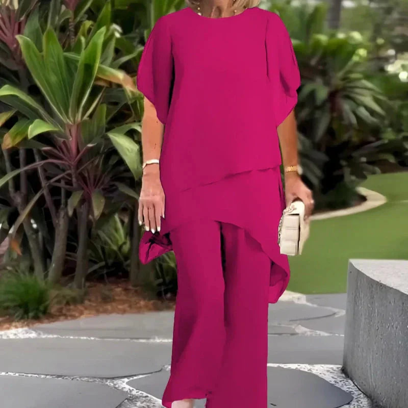 JORELLEA | ELEGANT DRAPED PALAZZO TWO-PIECE SET