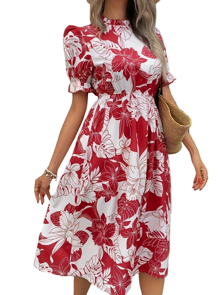 SHEENA | CHIC FLORAL MIDI DRESS WITH PUFF SLEEVES