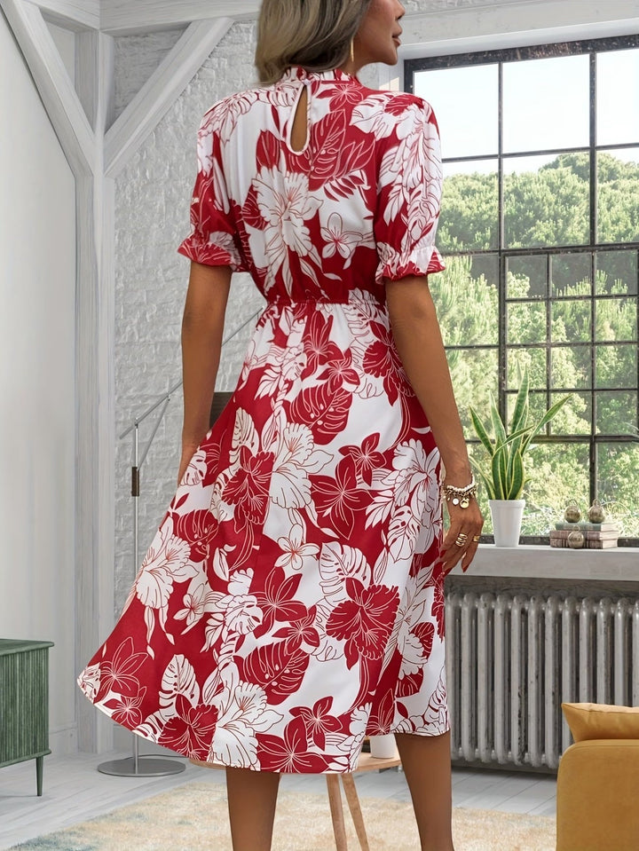 SHEENA | CHIC FLORAL MIDI DRESS WITH PUFF SLEEVES