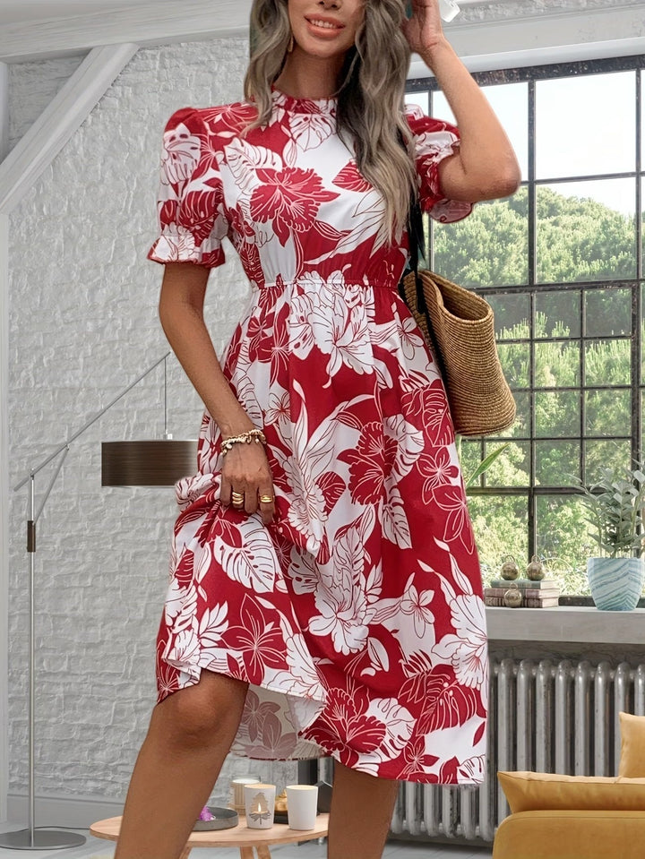 SHEENA | CHIC FLORAL MIDI DRESS WITH PUFF SLEEVES