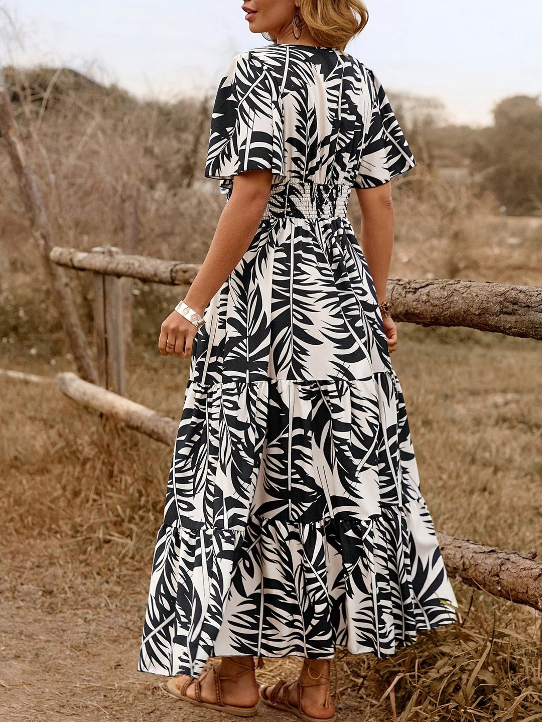 LARA | LUXE LEAF-PRINT MAXI DRESS