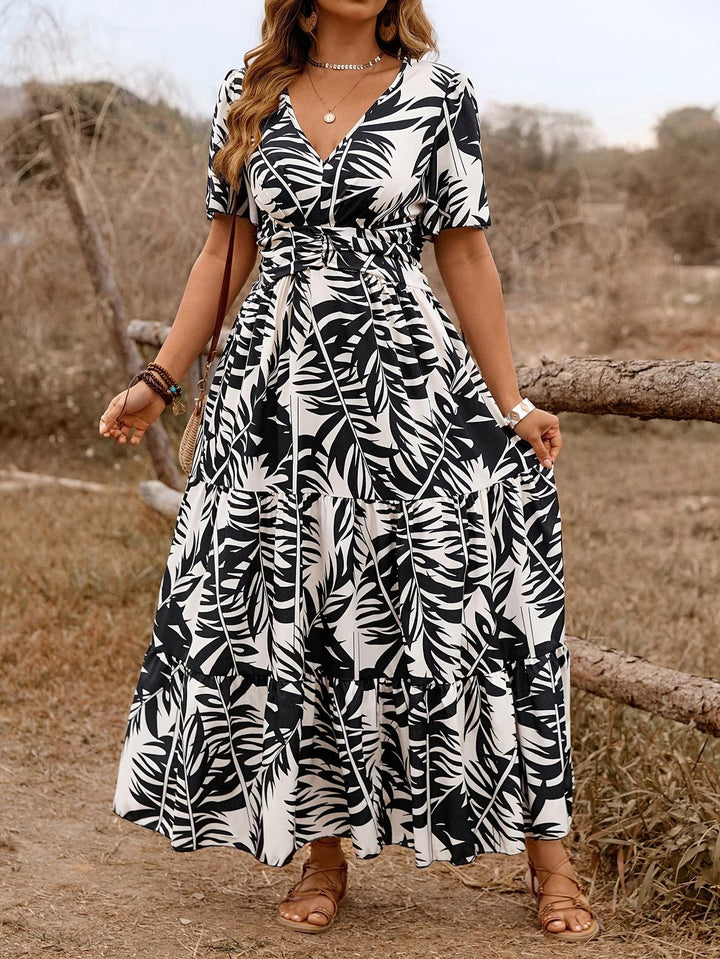 LARA | LUXE LEAF-PRINT MAXI DRESS